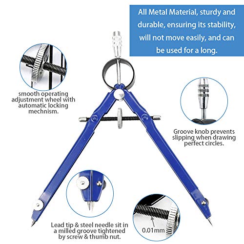 Perfetsell 2 Pack de Compás Dibujo Tecnico Compás Escolar Primaria/Secundaria Compás Escolar Rueda Compás Geométrico para Escolar, Dibujo Técnico con Articulaciones en Ambos Brazos y Minas Compás