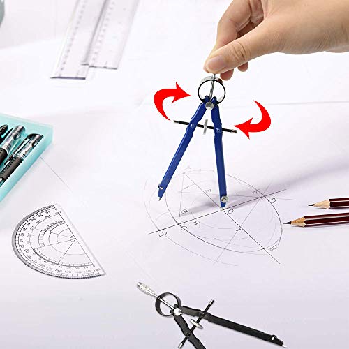 Perfetsell 2 Pack de Compás Dibujo Tecnico Compás Escolar Primaria/Secundaria Compás Escolar Rueda Compás Geométrico para Escolar, Dibujo Técnico con Articulaciones en Ambos Brazos y Minas Compás