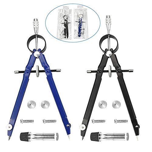 Perfetsell 2 Pack de Compás Dibujo Tecnico Compás Escolar Primaria/Secundaria Compás Escolar Rueda Compás Geométrico para Escolar, Dibujo Técnico con Articulaciones en Ambos Brazos y Minas Compás