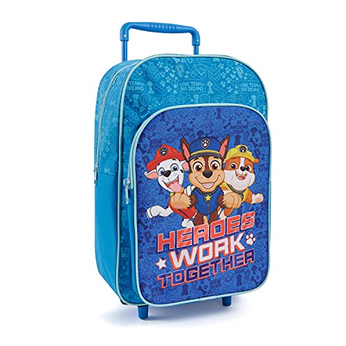 PERLETTI Mochila con Ruedas Paw Patrol para Niños - Bolsa Escolar Niño Estampa Chase Marshall Rubble con Ruedas Desmontables - Mochila Trolley Chicos Guardería Viajes Tiempo Libre - 36x24x12 cm