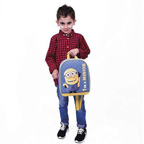 PERLETTI - Mochila Escolar Niño Mi Villano Favorito Azul Amarillo - Pequeño Bolso Escolar con Bob de los Minions - Bolsa Infantil Escuela Guarderia con Tirantes Regulables - 28,5x23x7,5 cm