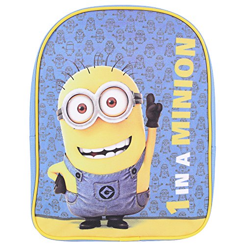 PERLETTI - Mochila Escolar Niño Mi Villano Favorito Azul Amarillo - Pequeño Bolso Escolar con Bob de los Minions - Bolsa Infantil Escuela Guarderia con Tirantes Regulables - 28,5x23x7,5 cm