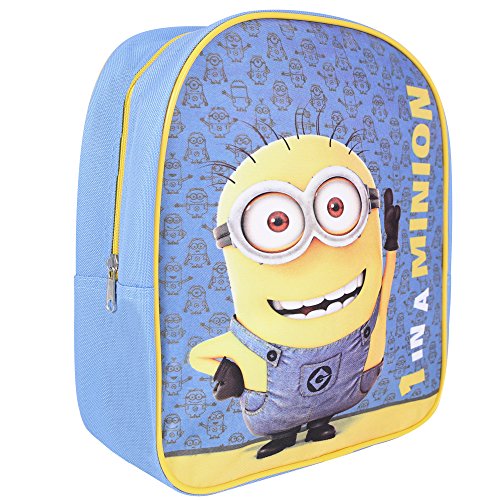 PERLETTI - Mochila Escolar Niño Mi Villano Favorito Azul Amarillo - Pequeño Bolso Escolar con Bob de los Minions - Bolsa Infantil Escuela Guarderia con Tirantes Regulables - 28,5x23x7,5 cm