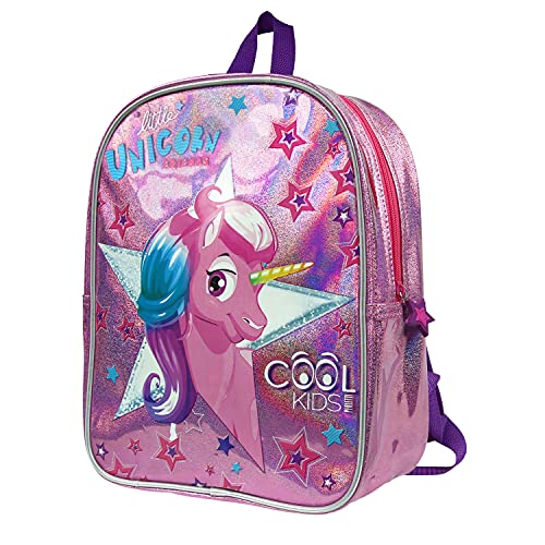 PERLETTI Mochila Escolar Unicornio para Niña - Bolso Infantil para Escuela Guardería y Viajes - Mochilita Bolsa con Detalles Reflectantes y Cremallera en Forma de Estrella - 31x23x8 cm (Unicornio)