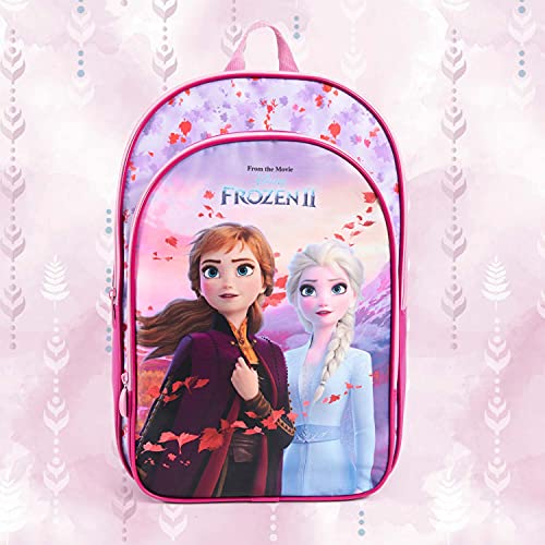 PERLETTI Mochila Niña Disney Frozen 2 Rosa Violeta con Bolsillo Frontal - Mochilita Niñas Escuela Guardería con Princesas Ana Elsa - Bolso Escolar con Tirantes Regulables para Chicas - 36x25x12 cm