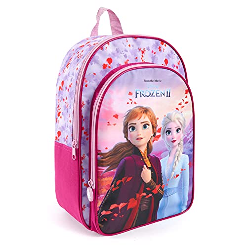 PERLETTI Mochila Niña Disney Frozen 2 Rosa Violeta con Bolsillo Frontal - Mochilita Niñas Escuela Guardería con Princesas Ana Elsa - Bolso Escolar con Tirantes Regulables para Chicas - 36x25x12 cm