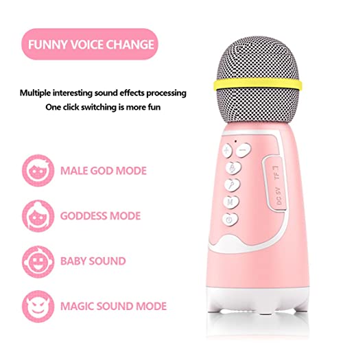 Petrichori Micrófono de Karaoke inalámbrico de Mano portátil para niños, Altavoz para niños, Reproductor de KTV para el hogar, micrófono para niños, Juguetes Musicales para niños, Rosa