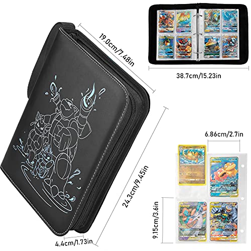 PhD Keisi Álbum Pokemon para Cartas Coleccionables, Funda Bolsa Grande Trading Cards Cromos de MTG Magic,GX,EX, Tarjetas Compatible, Sostiene hasta 400 Tarjetas - 4 Bolsillos(Black)