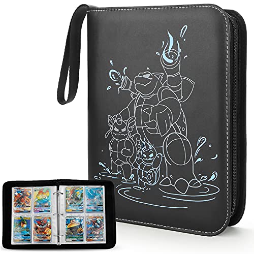 PhD Keisi Álbum Pokemon para Cartas Coleccionables, Funda Bolsa Grande Trading Cards Cromos de MTG Magic,GX,EX, Tarjetas Compatible, Sostiene hasta 400 Tarjetas - 4 Bolsillos(Black)