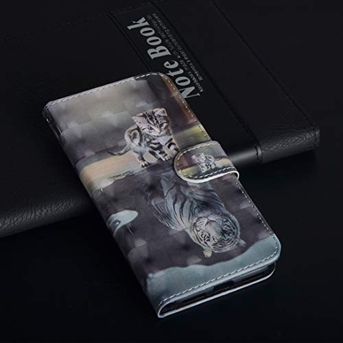 Pheant Compatible con Samsung Galaxy A12 Funda Libro - Carcasa con Correa de Mano,Soporte Plegable,Ranuras para Tarjetas,Absorción de Choque - Dibujo 3D Tigre Gato