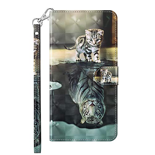 Pheant Compatible con Xiaomi Redmi Note 10 Pro Funda Libro - Carcasa con Correa de Mano,Soporte Plegable,Ranuras para Tarjetas,Absorción de Choque - Dibujo 3D Tigre Gato