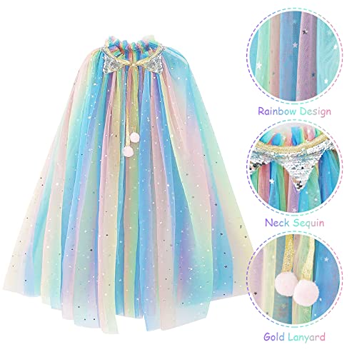 PHOGARY Vistoso Capa Princesa Niña Disfraz Princesa Vestido, Disfraces Halloween Navidad Carnaval Cosplay Cumpleaños Fiesta Princesa Disfraces Capa para Niños (70cm)