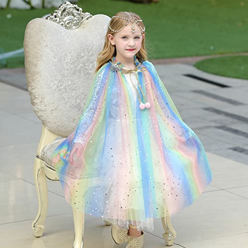 PHOGARY Vistoso Capa Princesa Niña Disfraz Princesa Vestido, Disfraces Halloween Navidad Carnaval Cosplay Cumpleaños Fiesta Princesa Disfraces Capa para Niños (70cm)