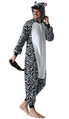 Pijama Animal Entero Unisex para Adultos con Capucha Cosplay Pyjamas Ropa de Dormir Kigurumi Traje de Disfraz para Festival de Carnaval Halloween Navidad Cebra