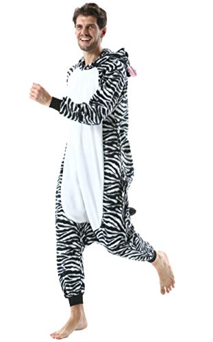 Pijama Animal Entero Unisex para Adultos con Capucha Cosplay Pyjamas Ropa de Dormir Kigurumi Traje de Disfraz para Festival de Carnaval Halloween Navidad Cebra