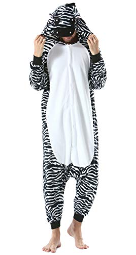 Pijama Animal Entero Unisex para Adultos con Capucha Cosplay Pyjamas Ropa de Dormir Kigurumi Traje de Disfraz para Festival de Carnaval Halloween Navidad Cebra