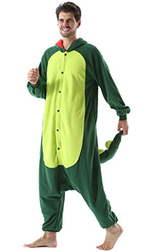 Pijama Animal Entero Unisex para Adultos con Capucha Cosplay Pyjamas Ropa de Dormir Kigurumi Traje de Disfraz para Festival de Carnaval Halloween Navidad Verde Dinosaurio