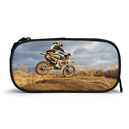 Piloto de Motocross en su Moto de Cross Estuche Escolar Multifuncional Estuche De Lápices De Gran Capacidad para Hombre Mujer Estudiante En Escuela para Niñas Niños