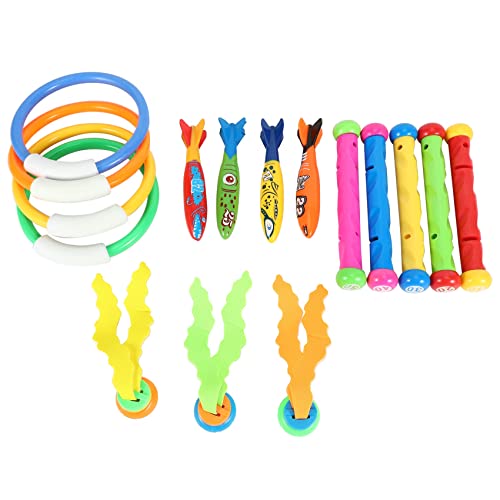 Pineapplen Juguetes de Buceo Juguete de Piscina Sumergible Bajo el Agua, Anillos y Palos de Buceo, Torpedos, CéSped AcuáTico, Regalo de Entrenamiento de Buceo para NiñOs (Paquete de 16)