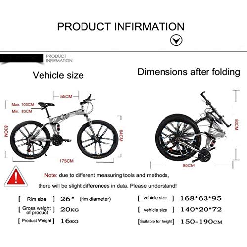 PING Bicicletas de montaña para Adultos, Bicicletas Plegables de Acero con Alto Contenido de Carbono, Frenos de Doble Disco, Bicicletas de 21 velocidades,Bicicletas suspensión Total 26 Pulgadas