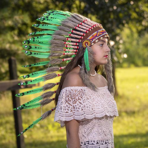 Pink Pineapple Tocado Hecho a Mano Inspirado en los Nativos Americanos: Equipo de Plumas Genuino de Niños y Adultos Para Festivales - Medio - Verde Lima