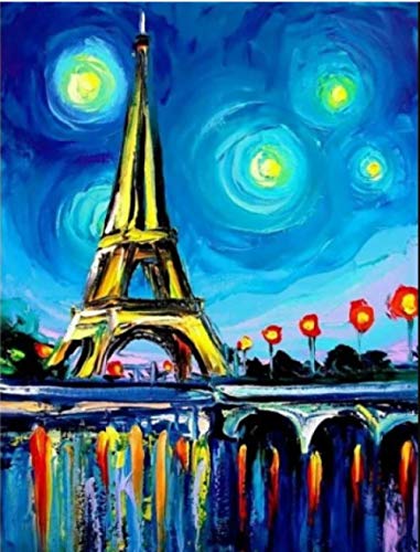 Pintar Por Numeros Adultos Kit Torre Eiffel Van Gogh Diy Pintura Al Óleo Kit Lienzos Niños Y Principiantes Acrilicas Cuadros Manualidades Decoracion Regalo 40X50Cm(Sin Marco)