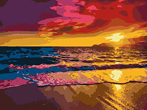 Pintar Por Numeros Adultos Kit,Puesta De Sol Sobre El Mar Rojo 40X50 Cm/16X20 Pulgadas Sin Marco Lienzo Preimpreso Pintar Por Numeros Para Decoración De Sala Con 3 Pinceles Y Pintura