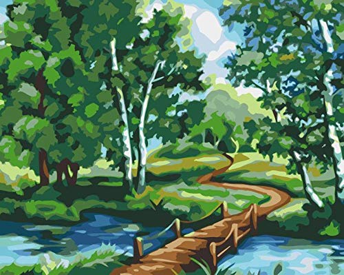 Pintar por Numeros Adultos Niños, DIY Pintura por Números con Pinceles y Pinturas Decoraciones para el Hogar Pintura Country river pequeño puente de madera 40 X 50 cm (Sin Marco)