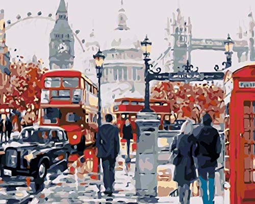 Pintar Por Numeros Para Adultos Cabina De Teléfono De Autobús De Londres Diy Pintura Al Óleo，Pintura Por Kits De Números Para Adultos Arte Decoración Del Hogar Sin Marco 16 * 20 Pulgadas