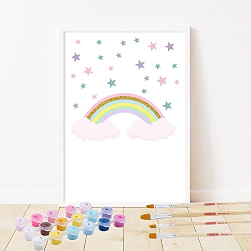 Pintar por Números Personalizado.Con marco.DIY Pintura Manualidades Unicornio, Arco Iris, Elefante y Jirafa. Decoración habitación infantil. Regalo original Navidad, Comunión, cumpleaños (ARCOIRIS)