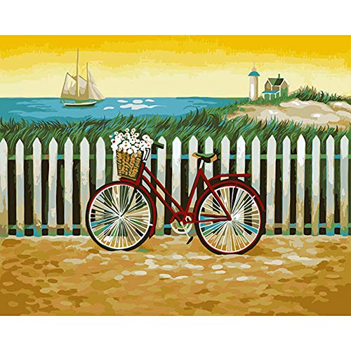 Pintura al óleo de bricolaje por números en lienzo, pintura sin marco de bicicleta por números, paisaje, pintura digital, decoración del hogar, A1 60x80cm