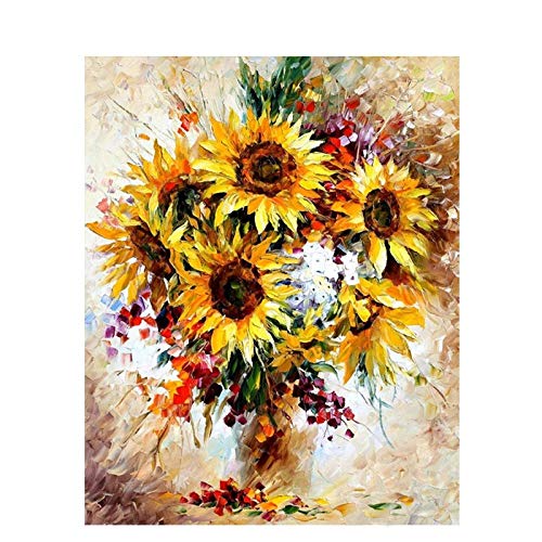 Pintura Al Óleo Digital,Por Número De Kits De Pintura Lienzo Pintura Al Óleo De Bricolaje Para Niños, Estudiantes, Adultos Principiantes Con Cepillos Y Pigmento Acrílico -Amarillo Girasol16"× 20