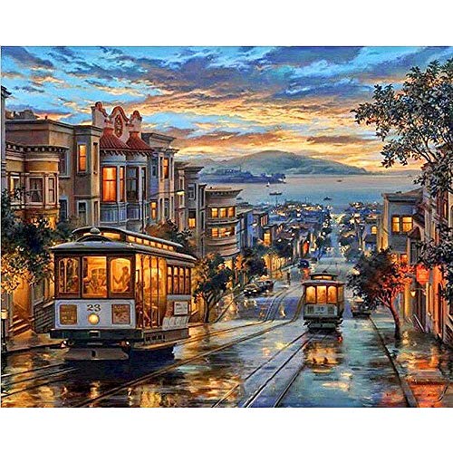 Pintura de paisaje de la ciudad por números para adultos Kits de bricolaje pintado a mano sobre lienzo imagen al óleo dibujo para colorear A20 50x65cm