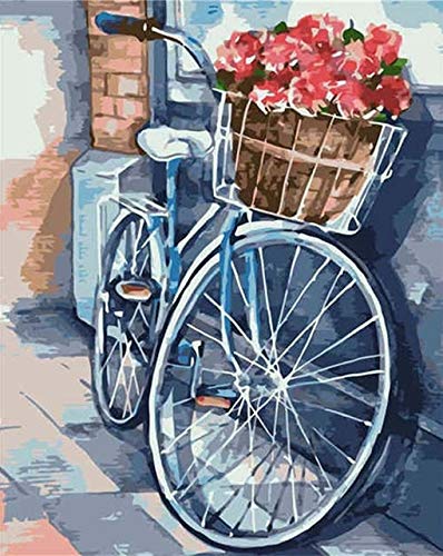 Pintura para adultos por números flores DIY dibujo sobre lienzo pintado a mano pintura artística para colorear por números bicicleta regalo único A6 40x50cm