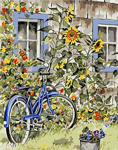 Pintura para adultos por números flores DIY dibujo sobre lienzo pintado a mano pintura artística para colorear por números bicicleta regalo único A6 40x50cm