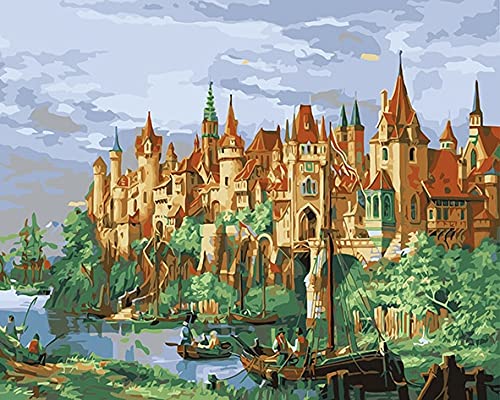 Pintura por números para Adultos DIY Pintura al óleo Kit Pequeño puerto de arte venecia Con Pinceles y Pinturas para Niños Seniors Junior 40x50cm Regalo de año nuevo