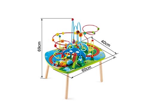 Pista mesa aventura selvática de Hape, mesa de actividades infantil con accesorios, imágenes de escenas africanas, mesa de tamaño infantil para jugar solo o en grupo