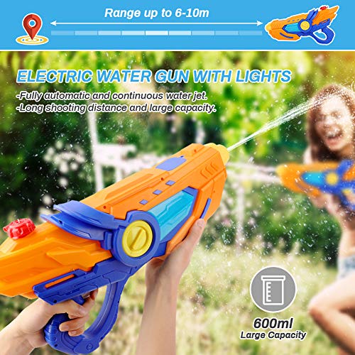 Pistola de Agua eléctrica, CestMall Pistola de Agua de Juguete de plástico, súper Pistolas de Agua con Capacidad de 600 ml, Potente Pistola de Agua de 6 a 10 m de Largo Alcance, Juguetes Divertidos