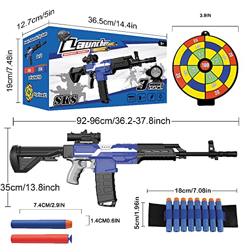 Pistola Juguete Eléctrica con Clip de 12 Dardos, Blaster Automático Grande para flechas Nerf con 100 municiones, 3 Modos de Disparo, USB Recargable, Regalos para niños y adolescentes de 6 a 12 años