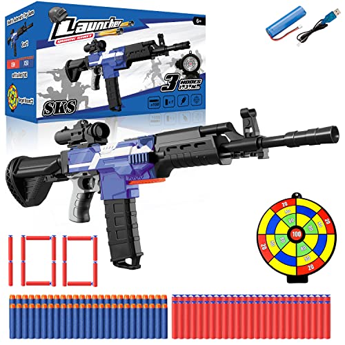 Pistola Juguete Eléctrica con Clip de 12 Dardos, Blaster Automático Grande para flechas Nerf con 100 municiones, 3 Modos de Disparo, USB Recargable, Regalos para niños y adolescentes de 6 a 12 años