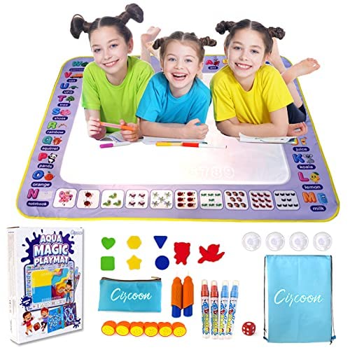 Pizarra Mágica Infantil 120x90cm Doble Cara con Accesorios, Pizarra de Agua para Dibujar, Alfombra de Juego, Juego para Niños de 3 4 5 6 Años, Juego Educativo y Didáctico, Idea de Regalo Montessori