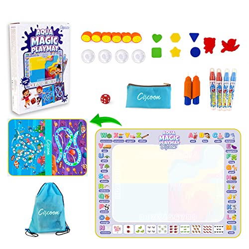 Pizarra Mágica Infantil 120x90cm Doble Cara con Accesorios, Pizarra de Agua para Dibujar, Alfombra de Juego, Juego para Niños de 3 4 5 6 Años, Juego Educativo y Didáctico, Idea de Regalo Montessori