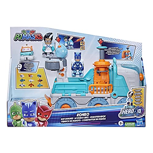 PJ Masks BOT Builder Juguete Preescolar, 2 en 1 vehículo Romeo y Robot Factory Playset con Luces y Sonidos para niños a Partir de 3 años, Multicolor (Hasbro F21205L0)