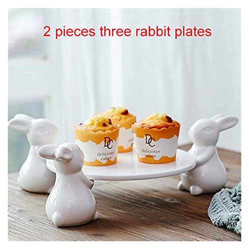 Plato de cena Placa de pastel de porcelana Cerámica Cerámica Conejo Pie Holder Creativo Decoraciones para el hogar Cerámica Adornos Accesorios Té Pastelería Bandeja ( Color : 2 PCS three rabbits )