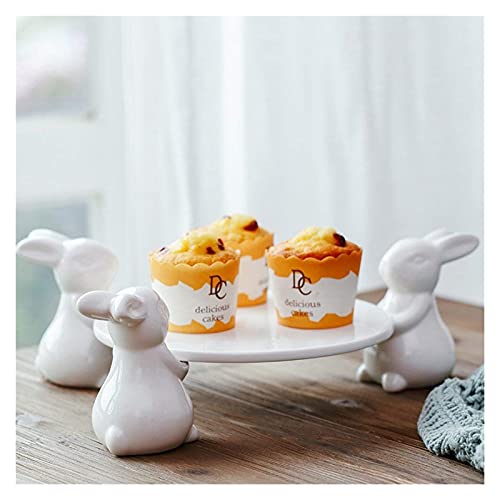 Plato de cena Placa de pastel de porcelana Cerámica Cerámica Conejo Pie Holder Creativo Decoraciones para el hogar Cerámica Adornos Accesorios Té Pastelería Bandeja ( Color : 2 PCS three rabbits )