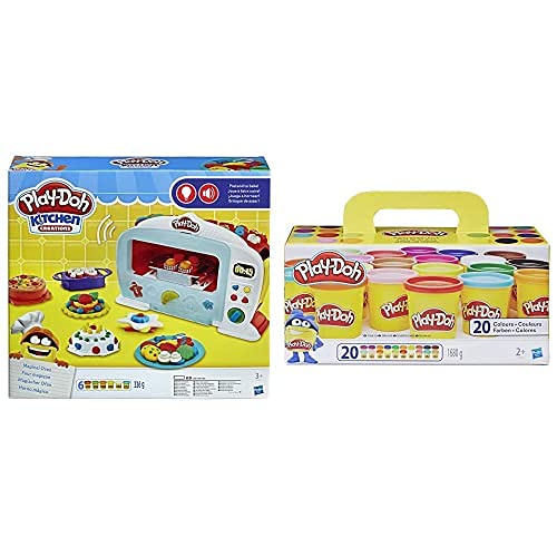 Play Doh Horno Magico (Hasbro B9740Eu4) + -Pack 20 Botes, Color Surtido, (Hasbro A7924Euc)