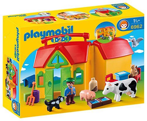 Playmobil 1.2.3 Granja Maletín, A Partir De 1.5 Años (6962) , Color, Modelo Surtido + -70125 1.2.3 Pala Excavadora, Multicolor, Talla Única (70125) , Color/Modelo Surtido