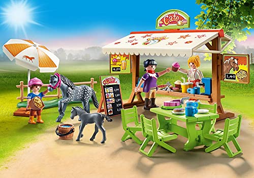 Playmobil 70519 Country Pony-Cafe + revista Playmobil Spirit (cómics, rompecabezas), figura de Abigail con potro