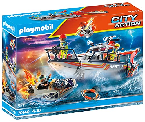 PLAYMOBIL City Action 70140 - Operativo de extinción de Incendios con Barco de Rescate. A Partir de 4 años