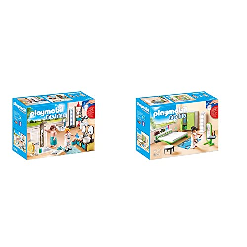 PLAYMOBIL City Life Baño, con Efectos de Luz, a Partir de 4 Años (9268) + City Life Dormitorio, a Partir de 4 Años, Multicolor, 9.2 x 18.7 x 24.8 cm (9271)